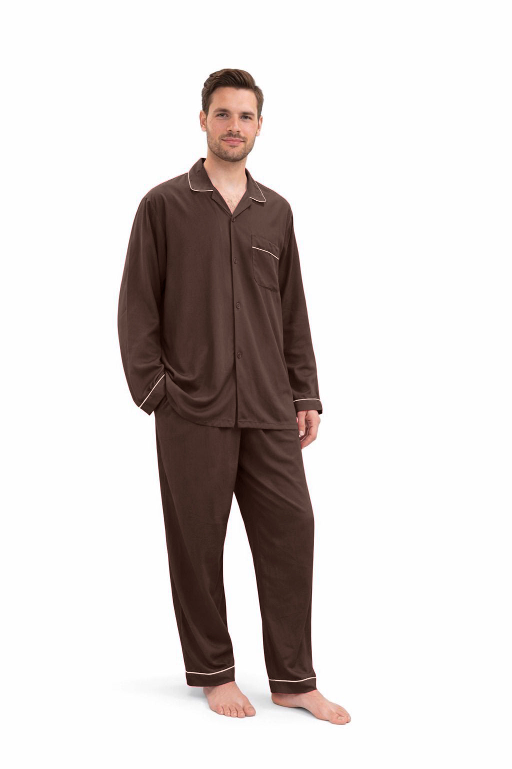 Brown Plain Imported Linen Night Suit for Men