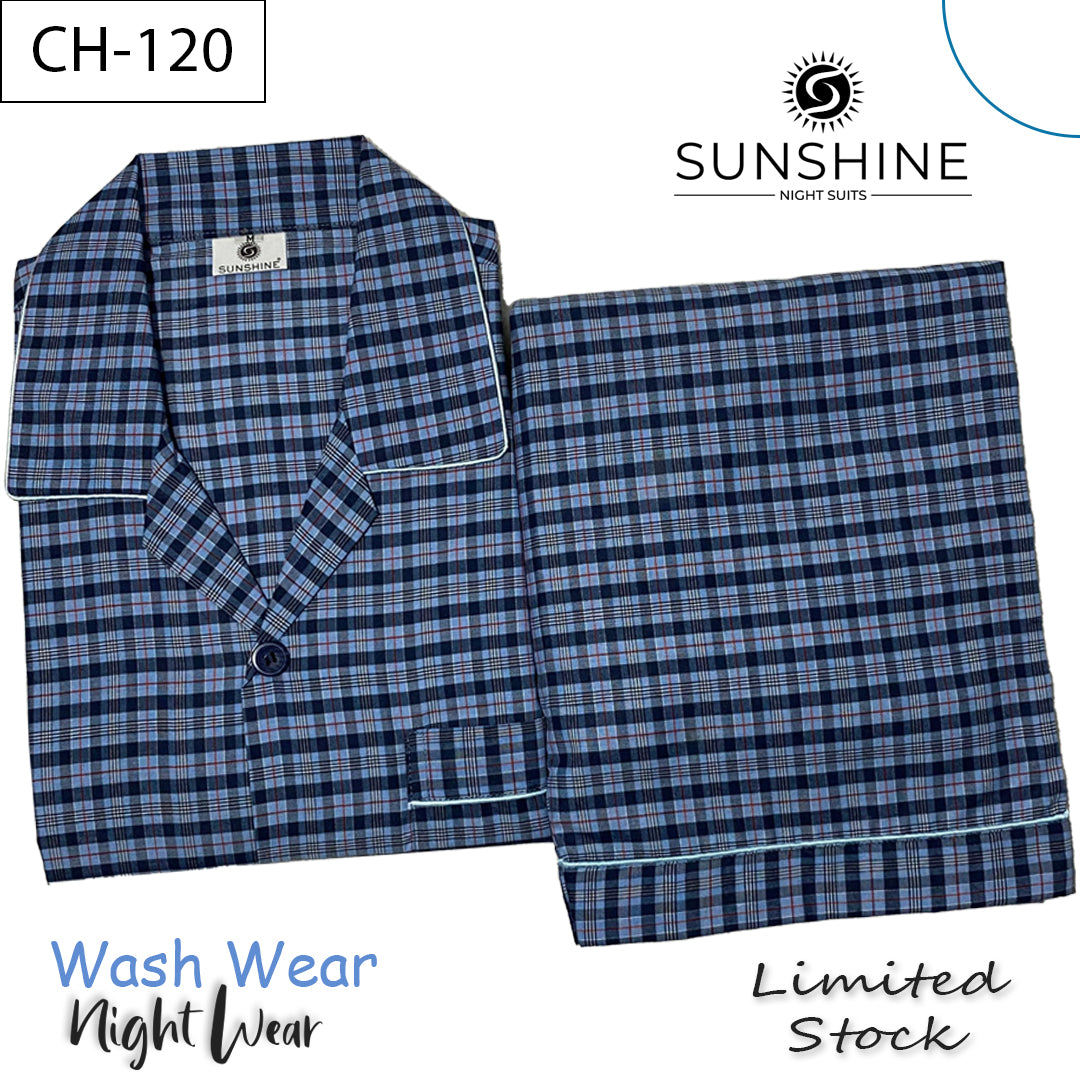 Aegean Blue Check Night Suit - CH-120
