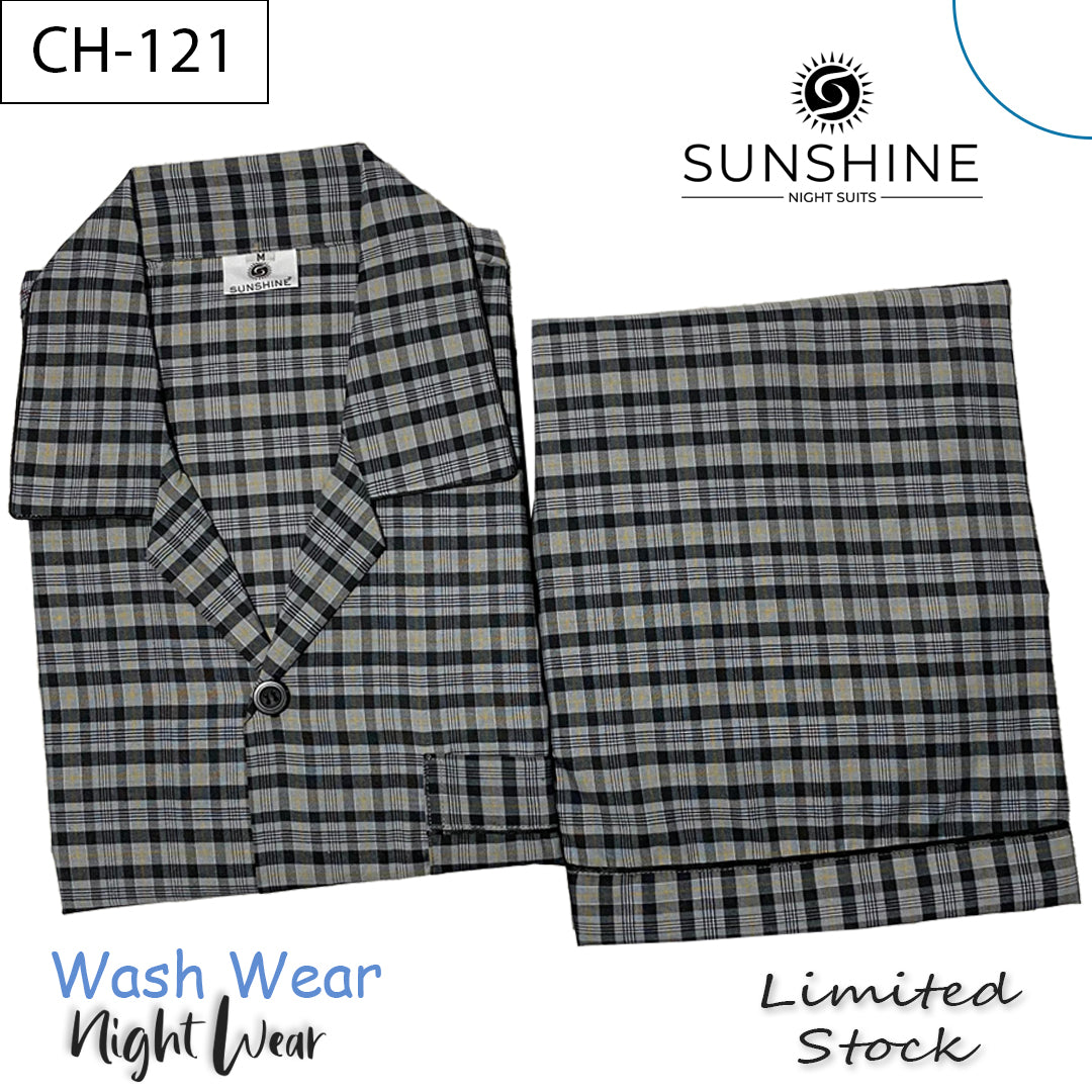 Smoke Grey Check Night Suit - CH-121