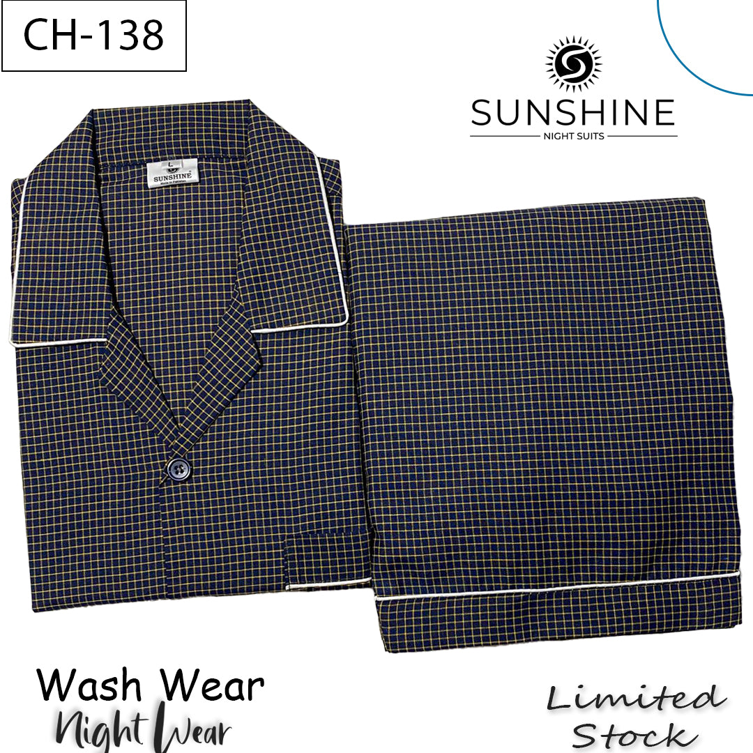 Navy Goldline Check Night Suit – CH-138