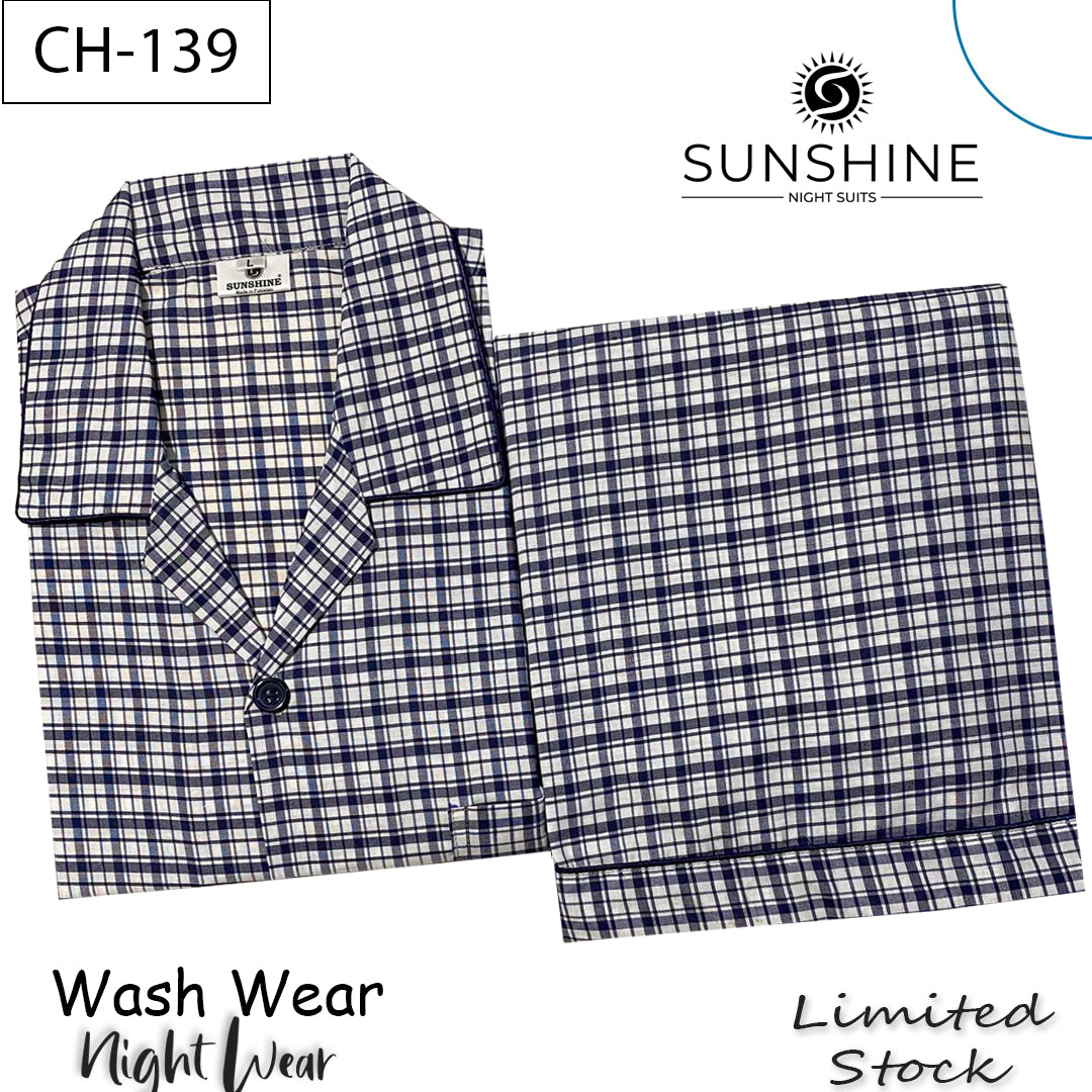Ivory Blue Check Night Suit – CH-139