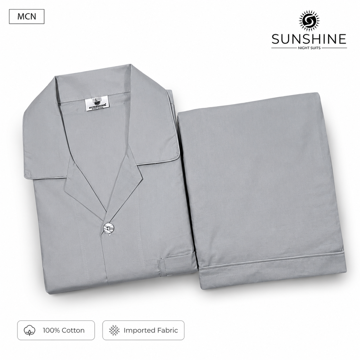 Silver Grey Cotton Night Suit - MCN