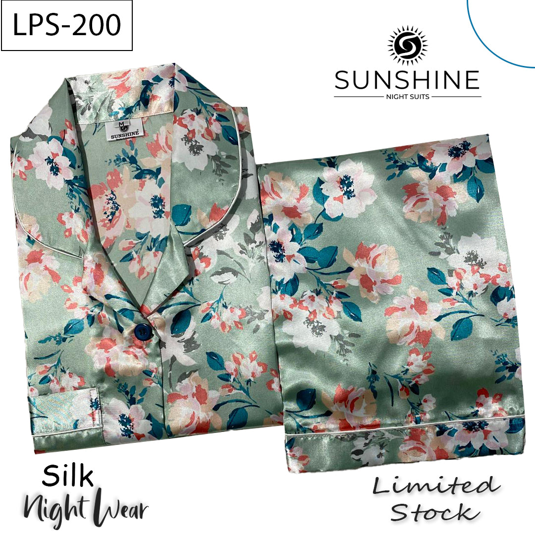 Mint Green Floral Printed Silk Nightdress LPS-200