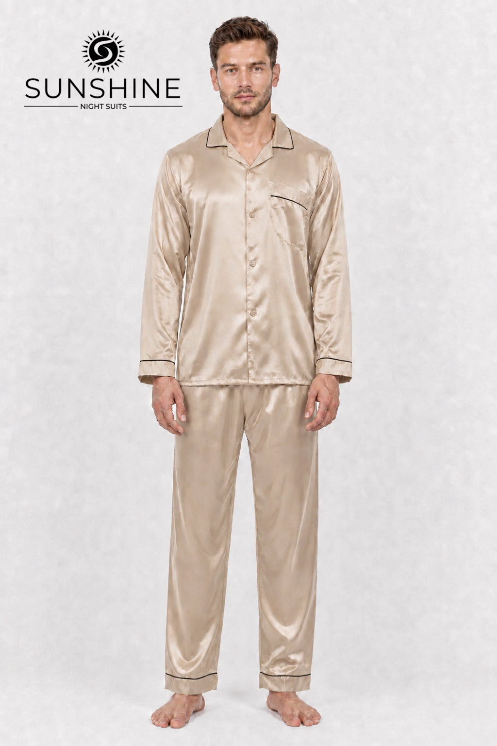 Light Golden Silk Night Suit for Men