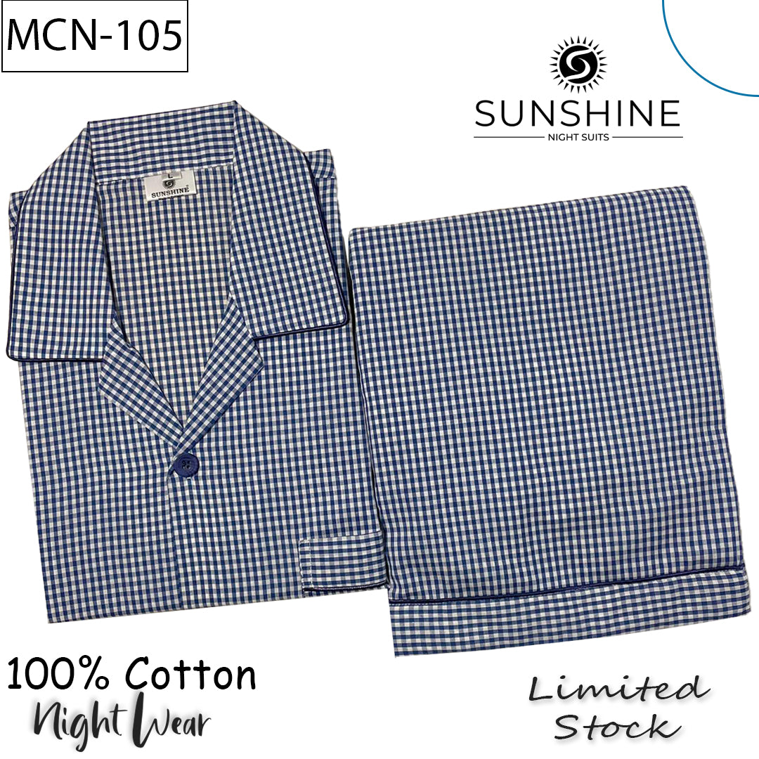 Blue White Gingham Check 100% Cotton Night Suit – MCN-105