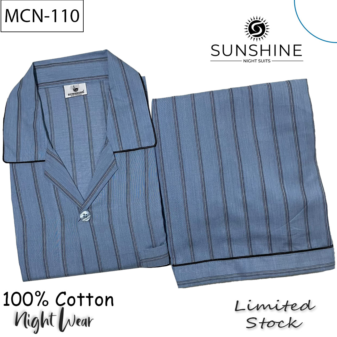 Steel Blue Striped 100% Cotton Night Suit – MCN-110
