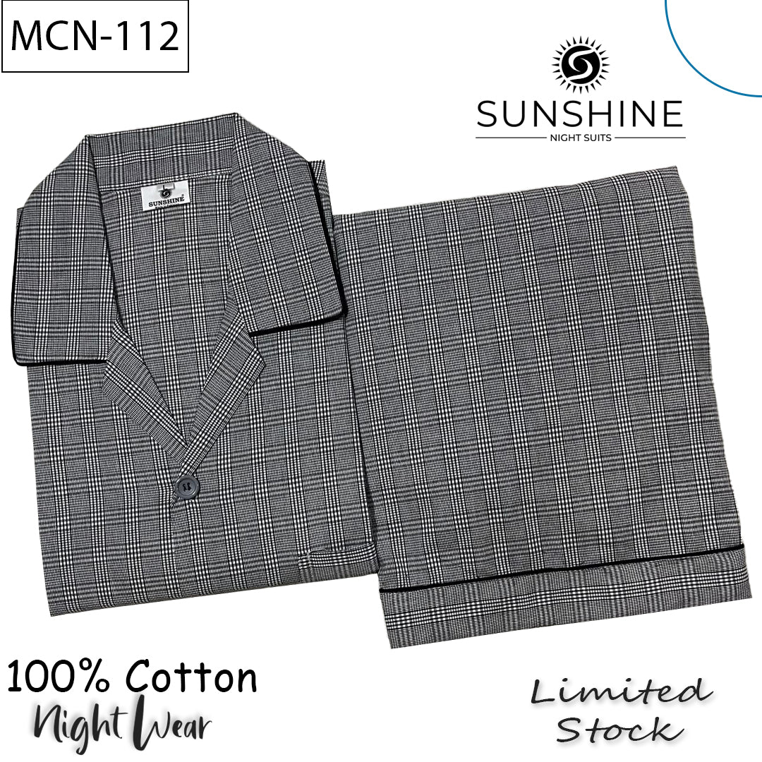 Charcoal Grey Plaid Check 100% Cotton Night Suit – MCN-112