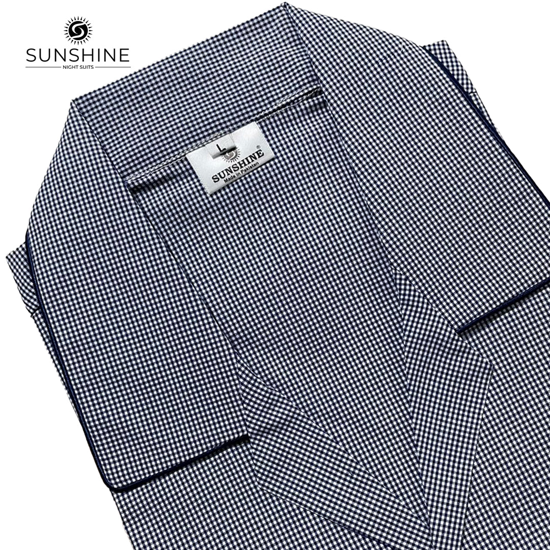 Navy Blue Pin Check 100% Cotton Night Suit – MCN-114
