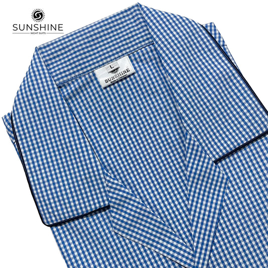 Azure Blue Check 100% Cotton Night Suit – MCN-115