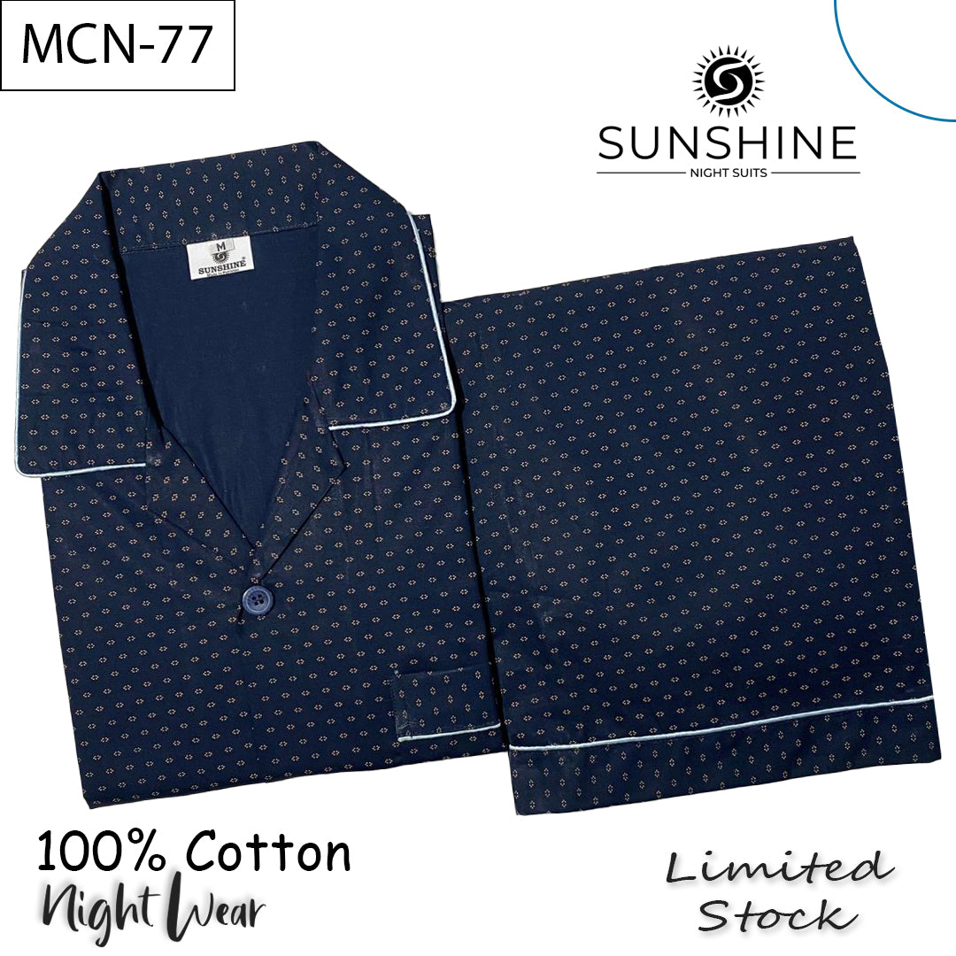 Navy Blue Printed 100% Cotton Night Suit – MCN-77