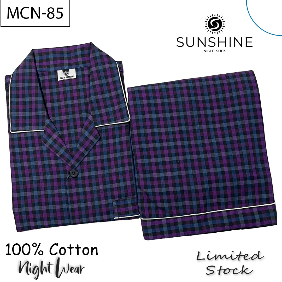 Royal Purple Check 100% Cotton Night Suit – MCN-85