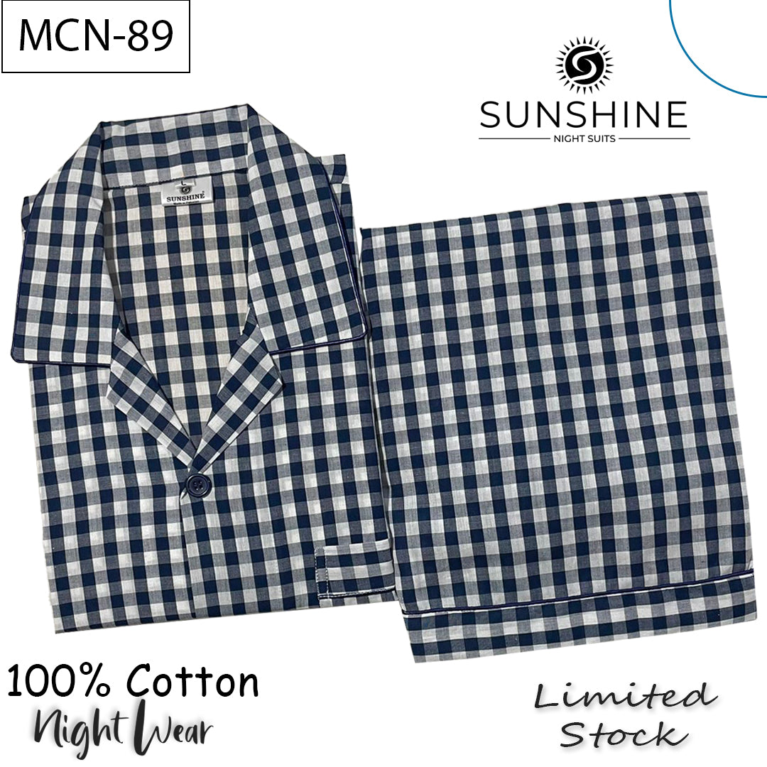 Blue White Check 100% Cotton Night Suit – MCN-89