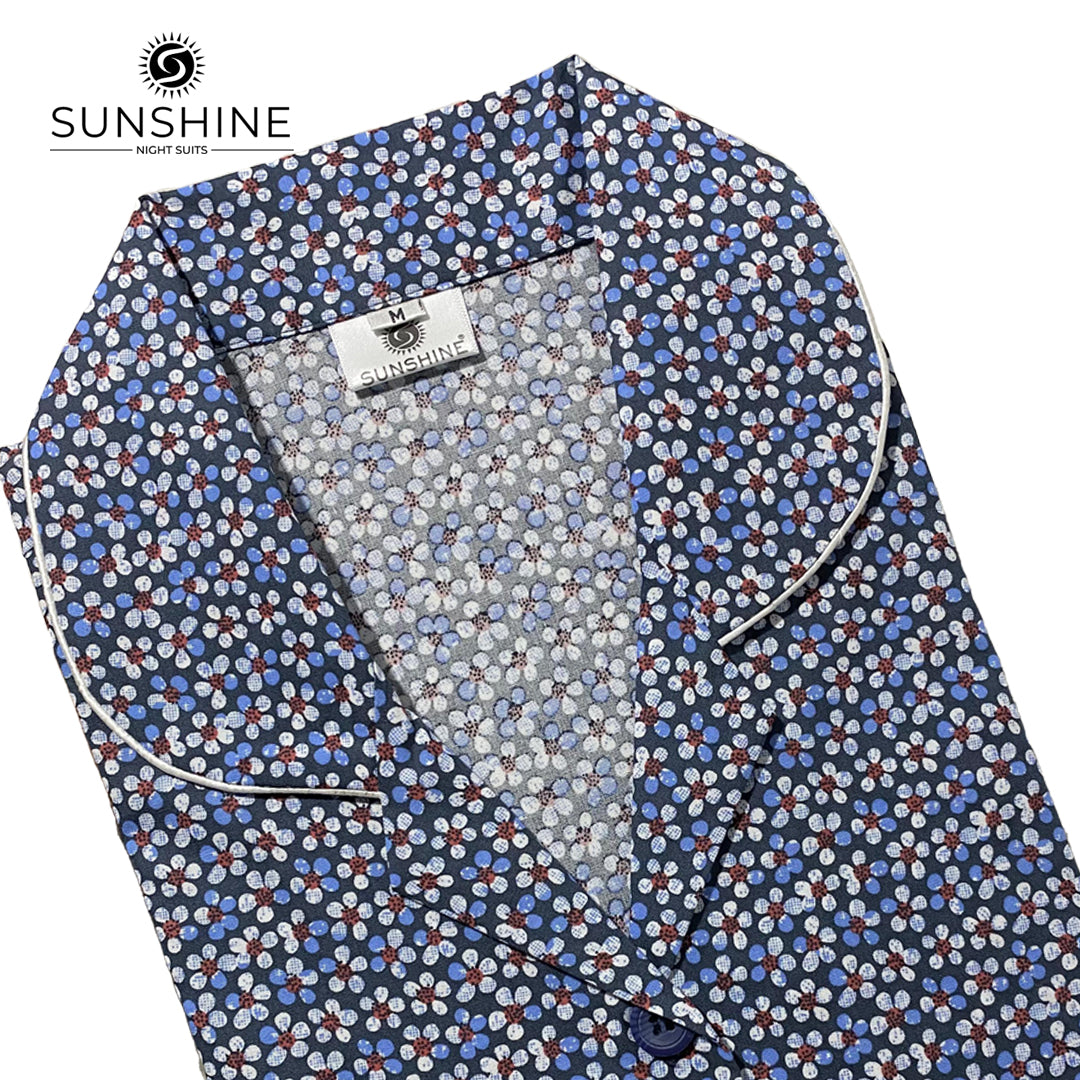 Navy Blue Daisy Printed 100% Cotton Nightdress Ladies – WCN-04