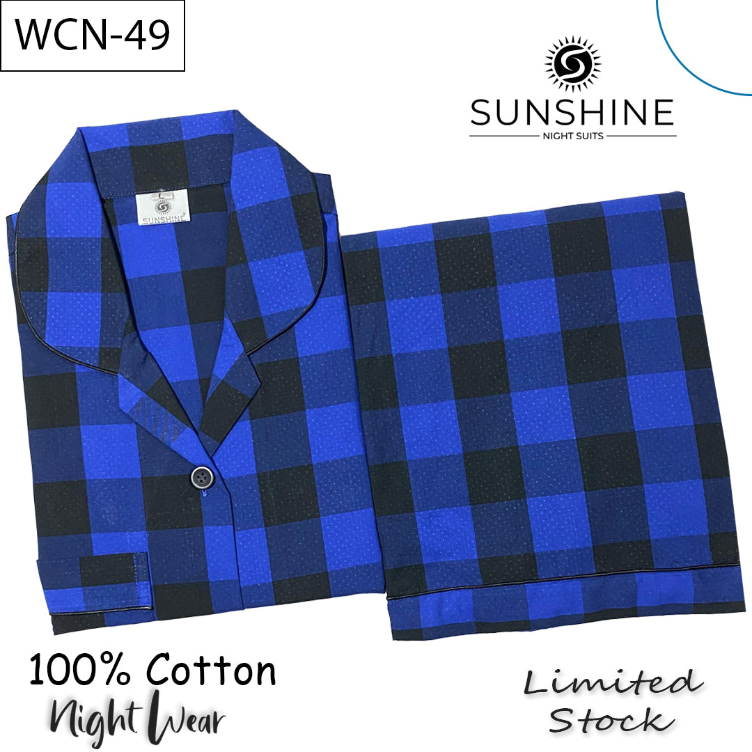 Black Blue Check 100% Cotton Nightdress Ladies – WCN-49