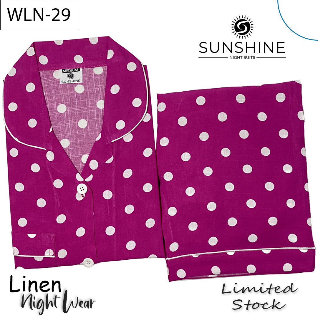 Pink White Dots Linen Nightdress WLN-29