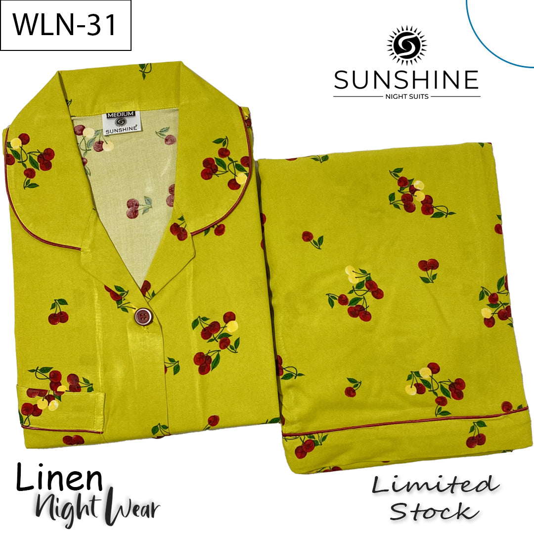 Yellow Cherries Linen Nightdress WLN-31