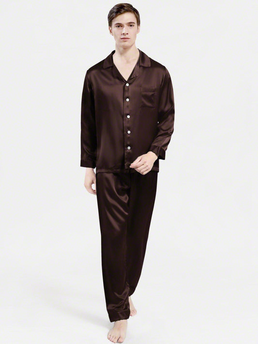 silk night dress for men 100% Mens Silk Nightshirt Pure Henley Neck Silk Nightwear Black / M