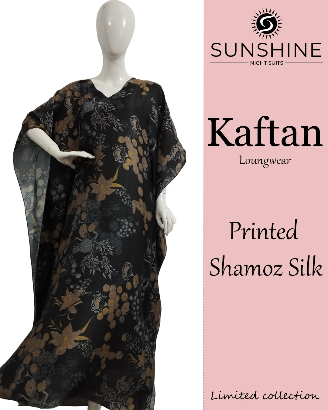 Black Floral Shamoz Silk Kaftan WKN-01