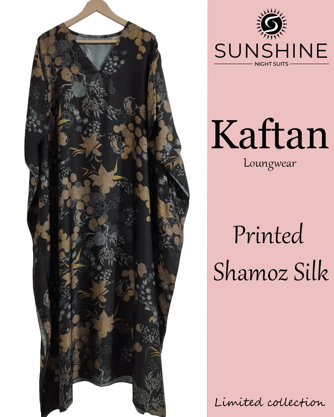 Black Floral Shamoz Silk Kaftan WKN-01