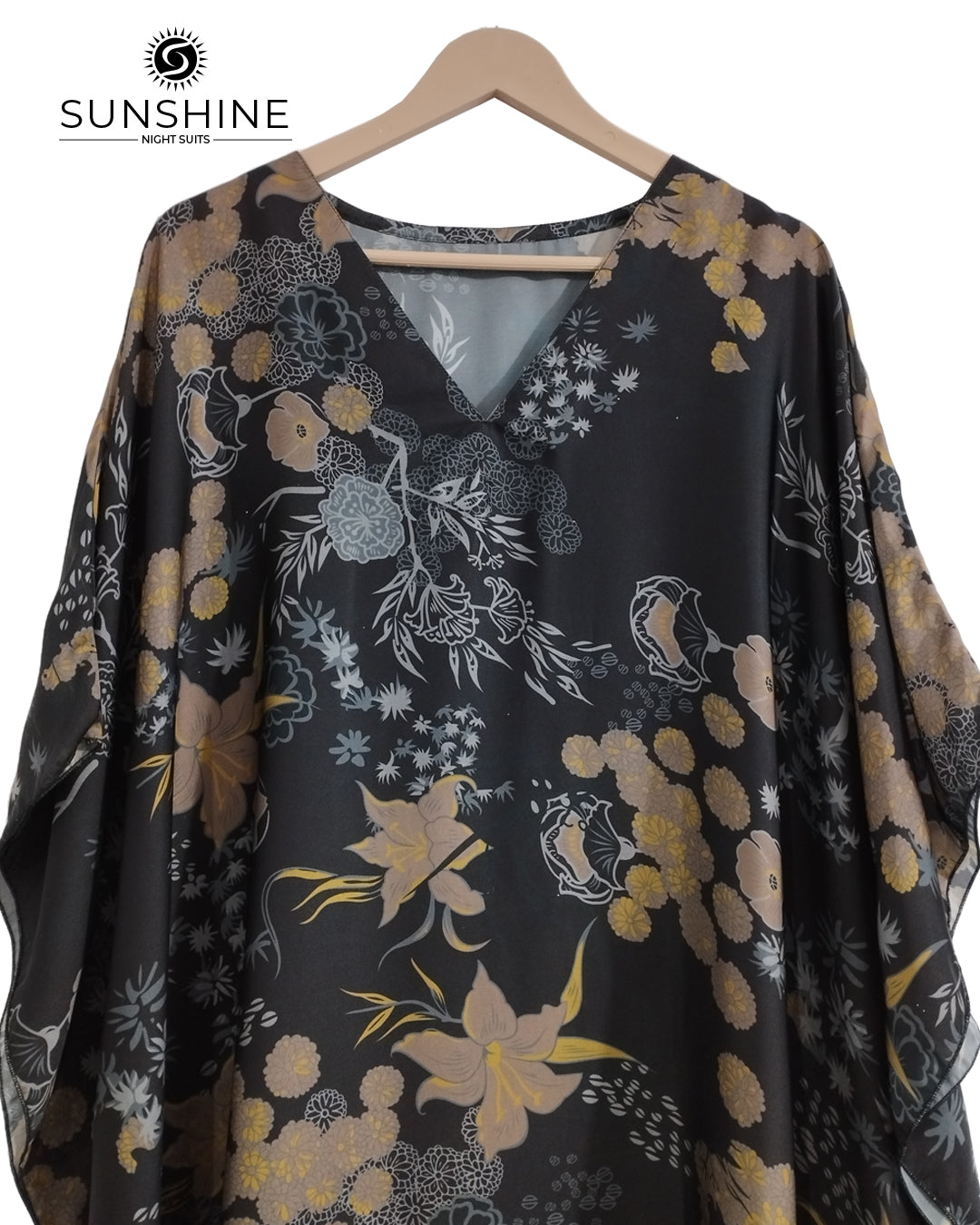 Black Floral Shamoz Silk Kaftan WKN-01