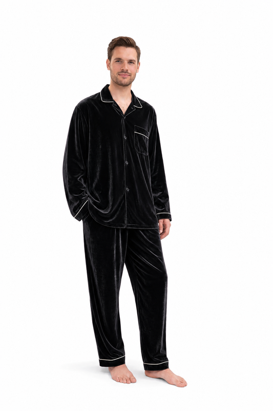 Black Velvet Night Suit For Men