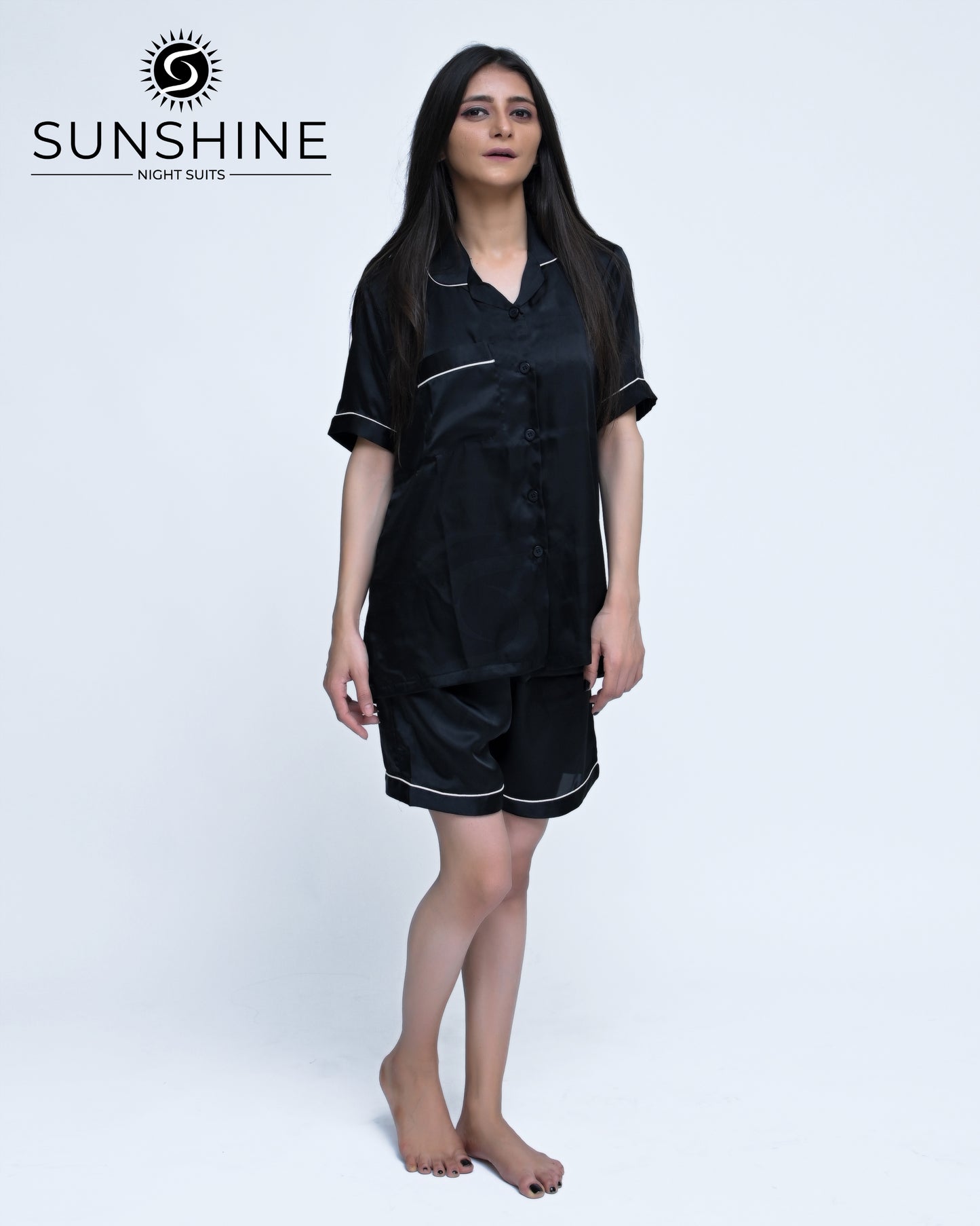 Black Plain Shamoz Silk Nightdress WSSN-11