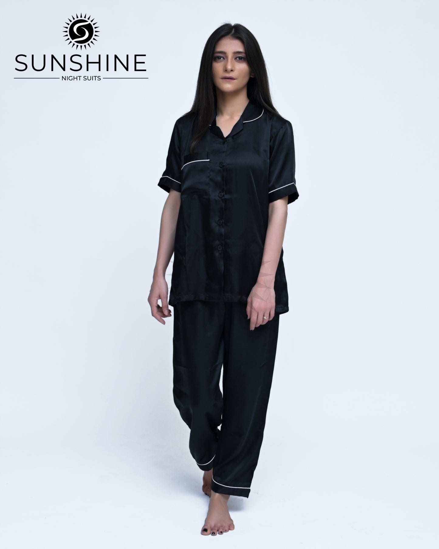 Black Plain Shamoz Silk Nightdress WSSN-11