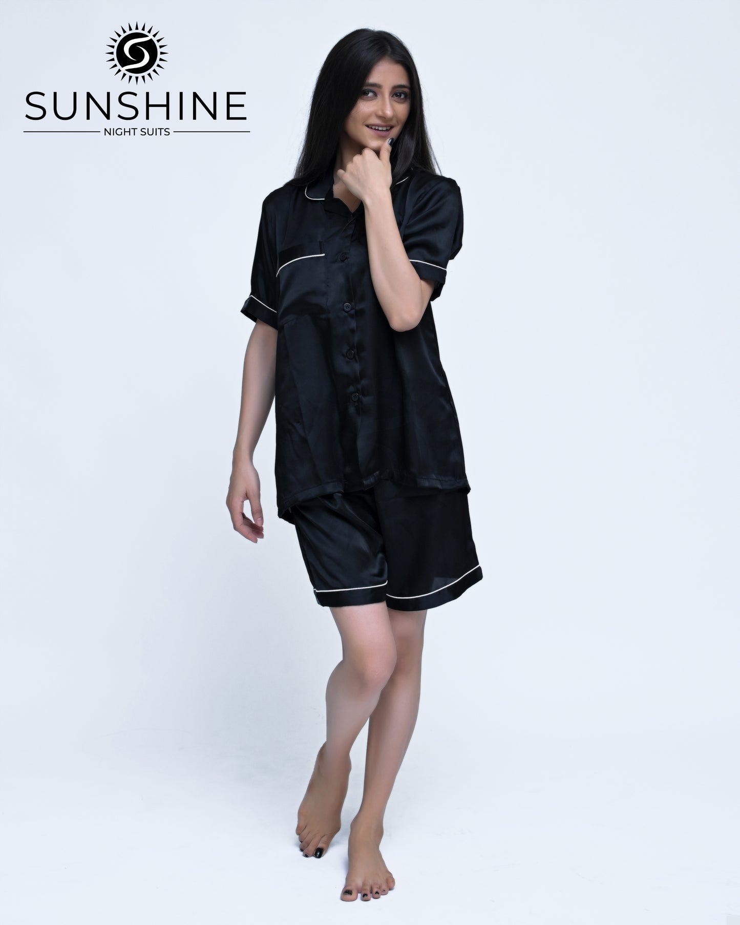 Black Plain Shamoz Silk Nightdress WSSN-11