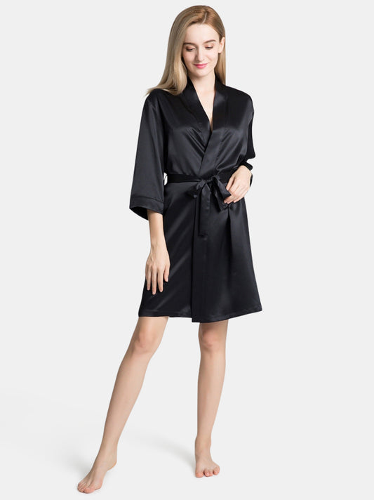 Black Silky Short Kimono Robe WSR-02