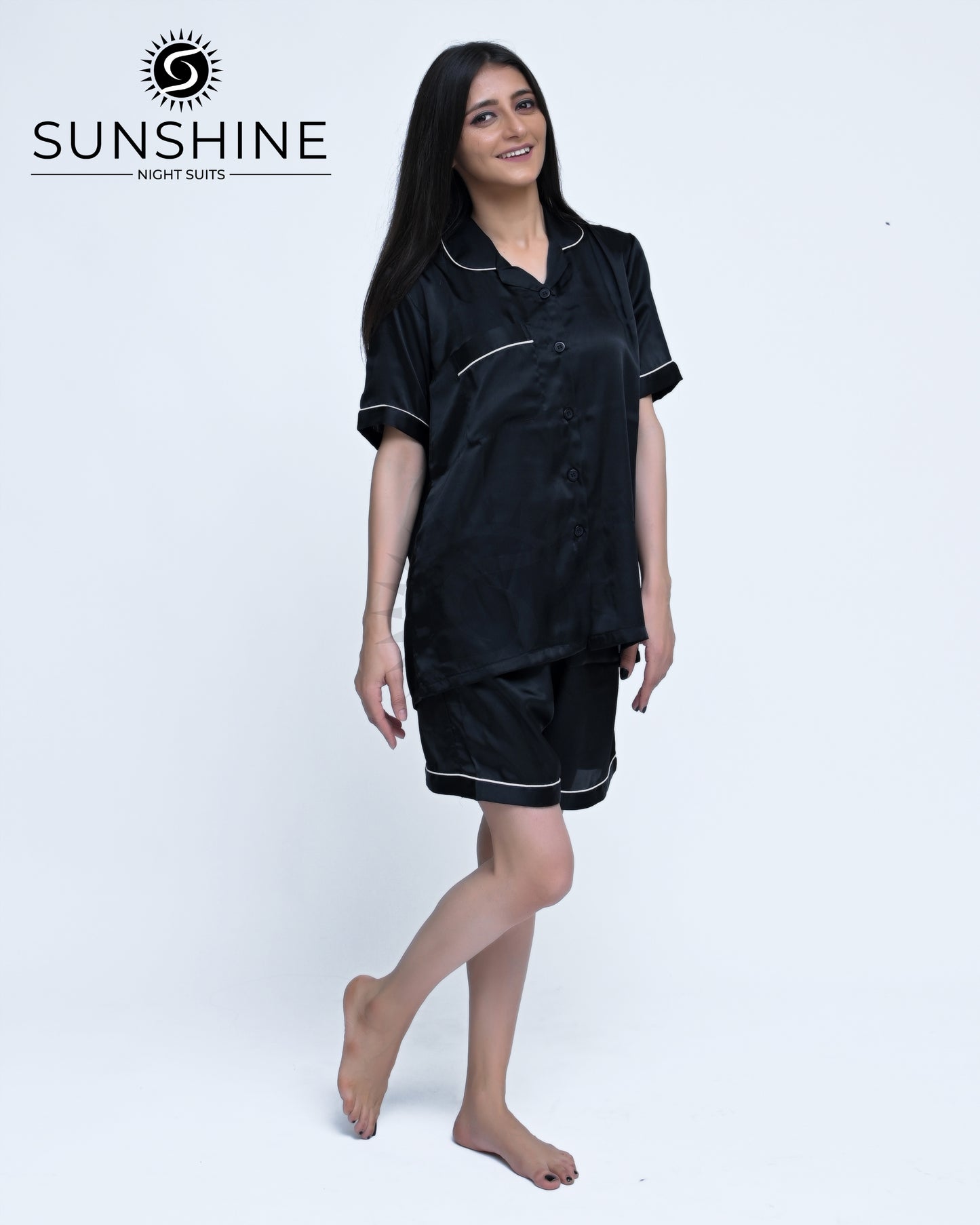 Black Plain Shamoz Silk Nightdress WSSN-11