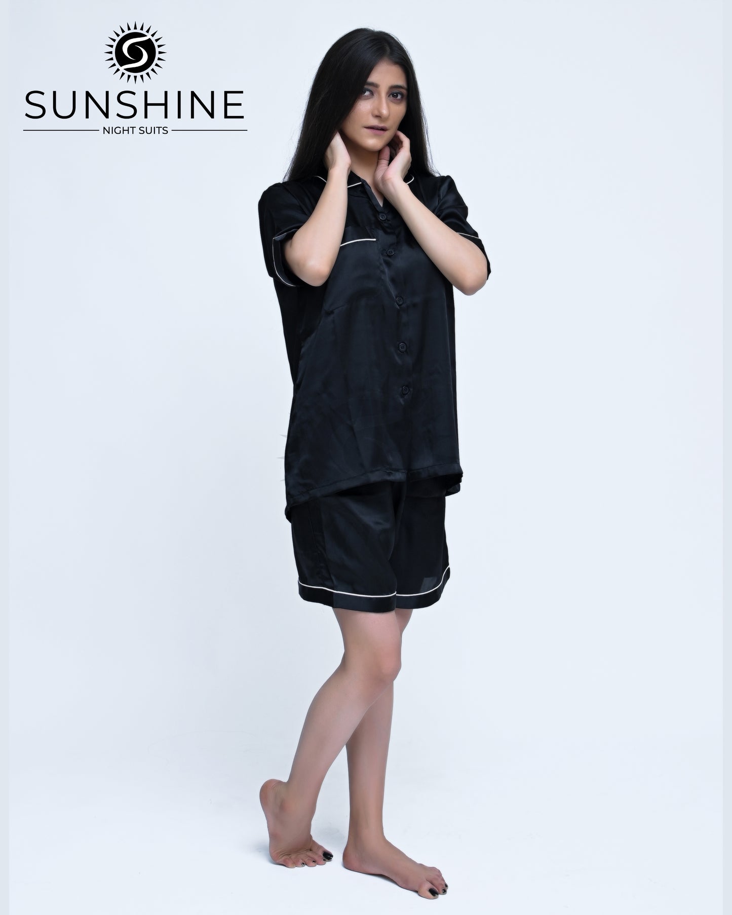 Black Plain Shamoz Silk Nightdress WSSN-11