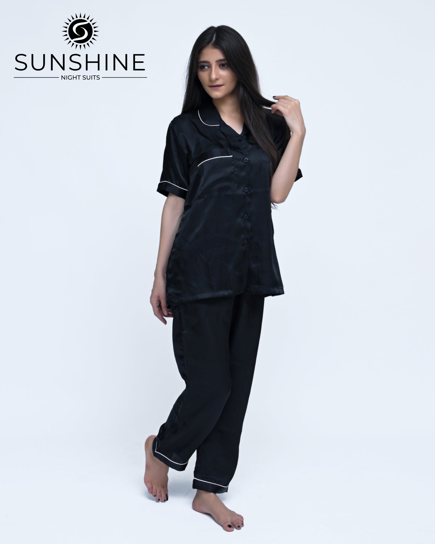 Black Plain Shamoz Silk Nightdress WSSN-11