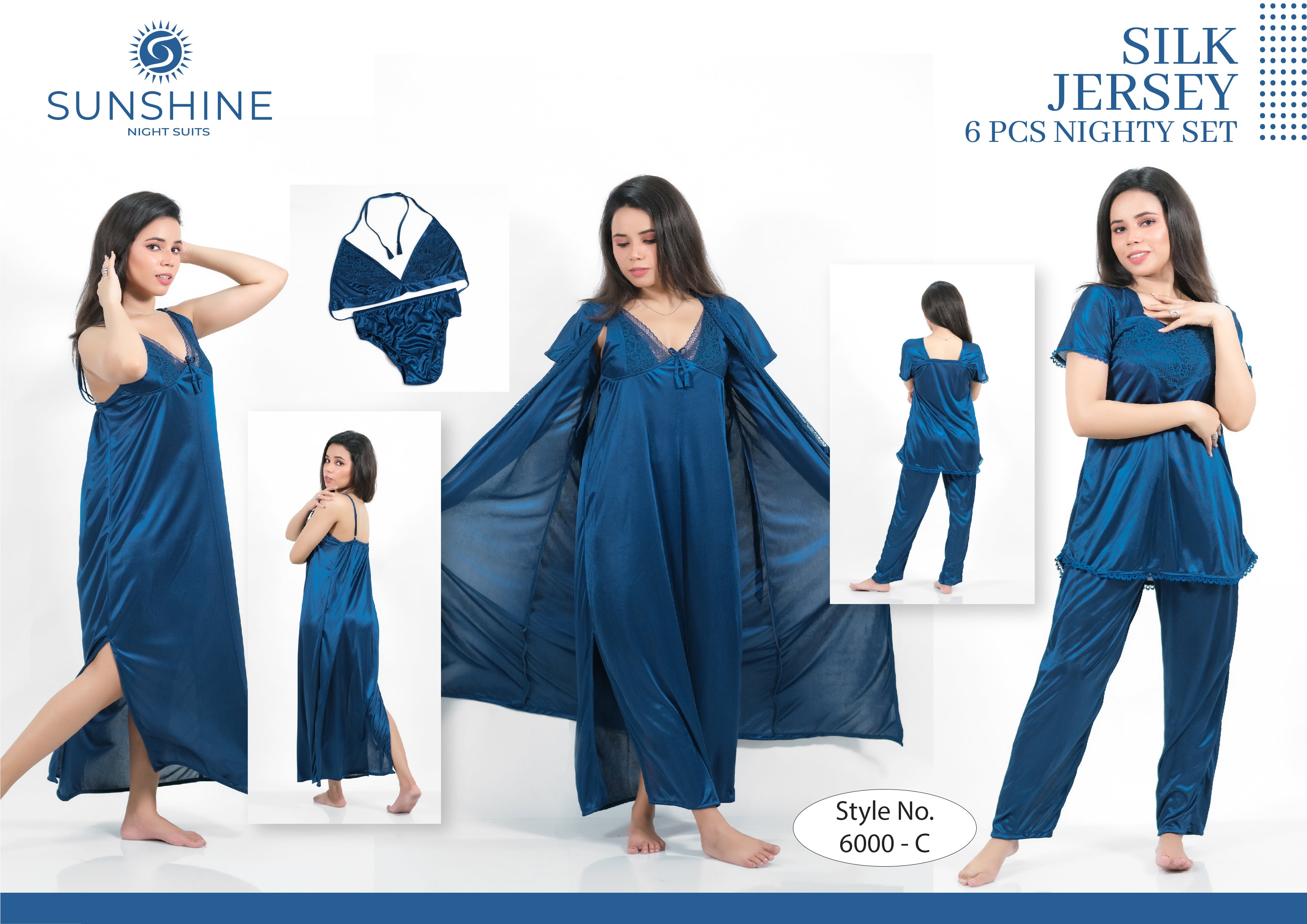 Bridal Nighty 6pcs Set - Style No. 6000 – Sunshine Night Suits