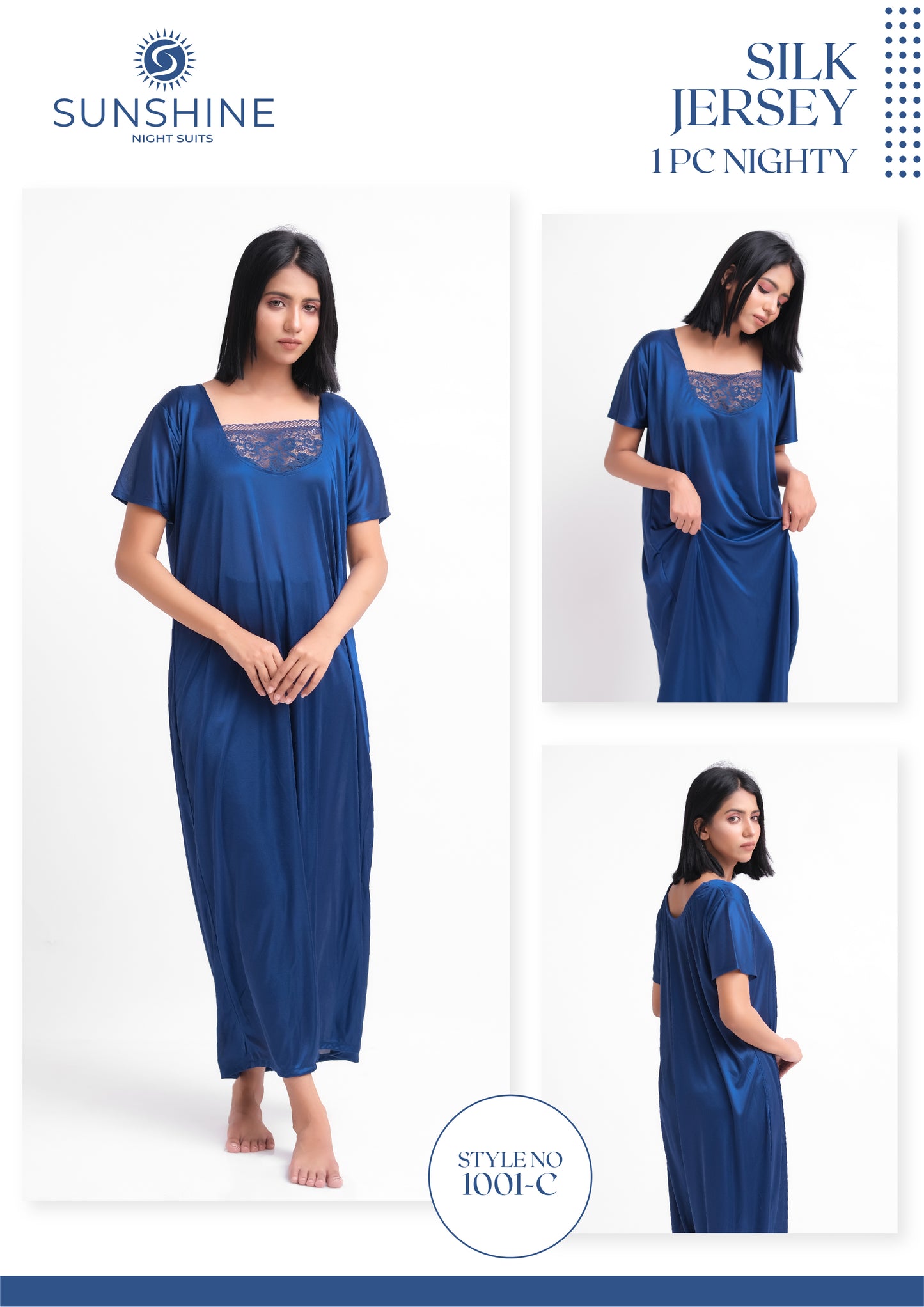 Blue Silk Maxi Night Gown 1001-C