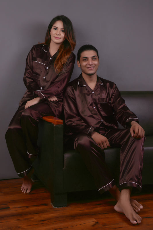 Brown Silk Couple Nightdress SCN-04