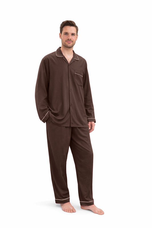 Brown Plain Imported Linen Night Suit for Men