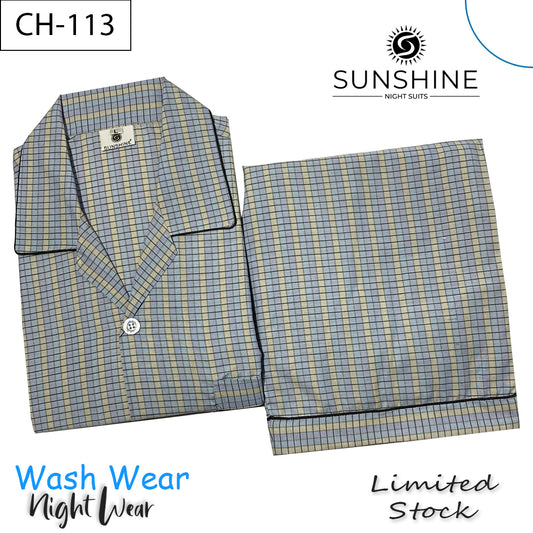 Sky Blue Check Night Suit - CH-113