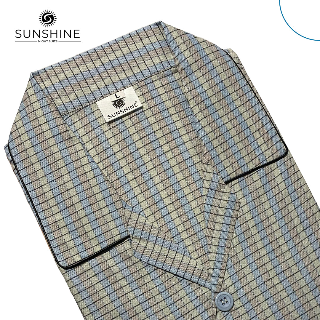 Light Beige Check Night Suit - CH-114