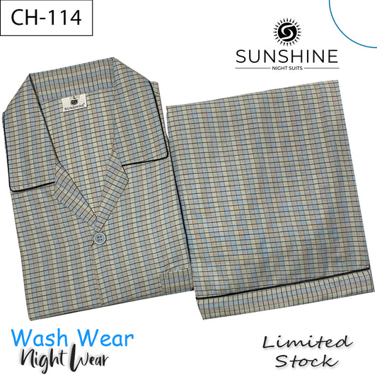 Light Beige Check Night Suit - CH-114