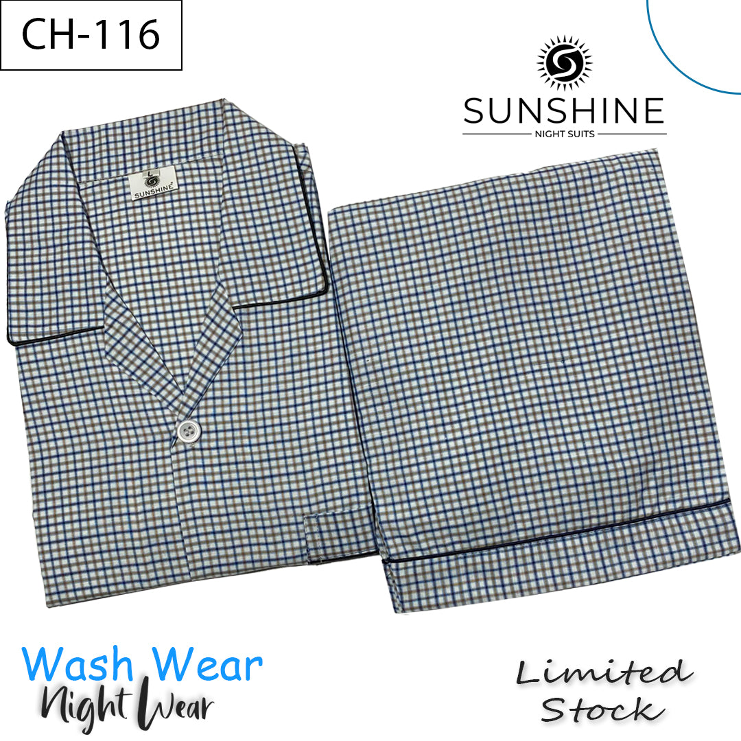 Light Blue Check Night Suit - CH-116