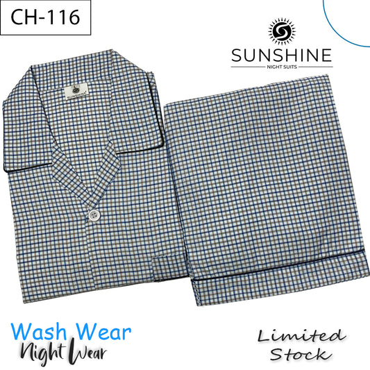 Light Blue Check Night Suit - CH-116