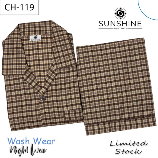 Dark Fawn Check Night Suit - CH-119