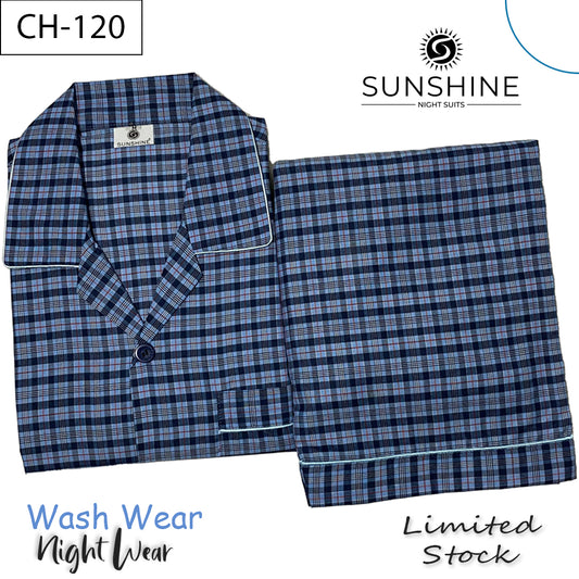 Aegean Blue Check Night Suit - CH-120