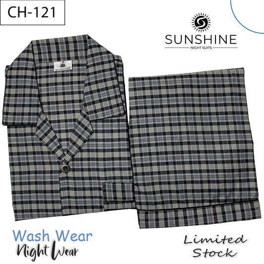 Smoke Grey Check Night Suit - CH-121