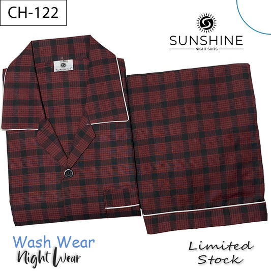 Dark Maroon Check Night Suit - CH-122
