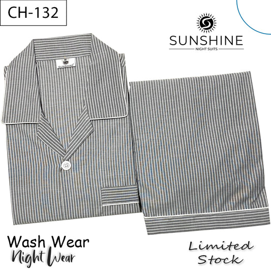 Grey White Stripe Night Suit – CH-132