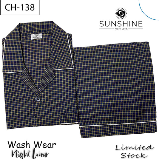 Navy Goldline Check Night Suit – CH-138