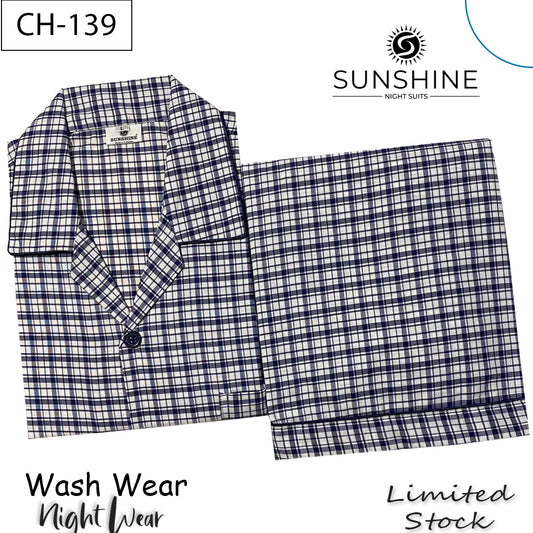 Ivory Blue Check Night Suit – CH-139
