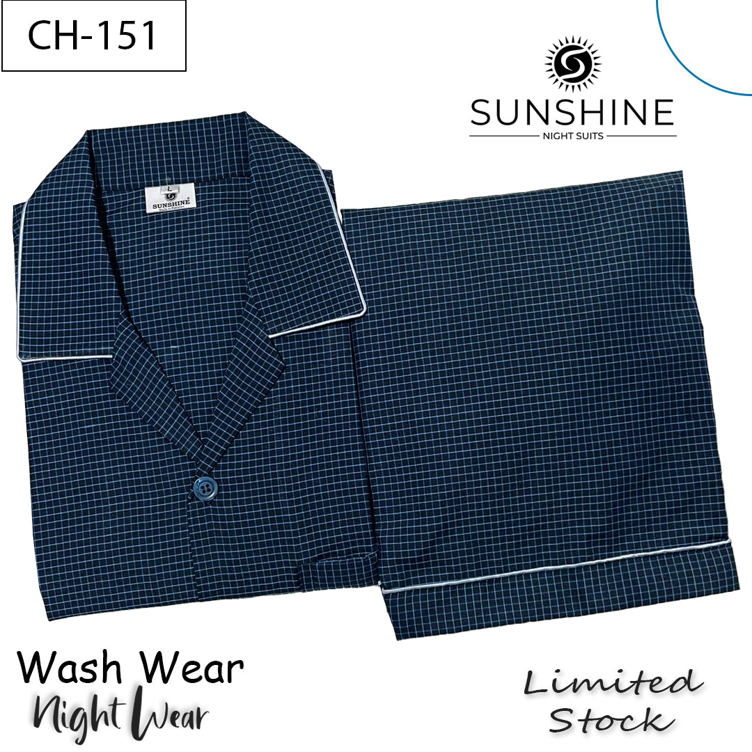 Navy Blue Check Night Suit - CH-151