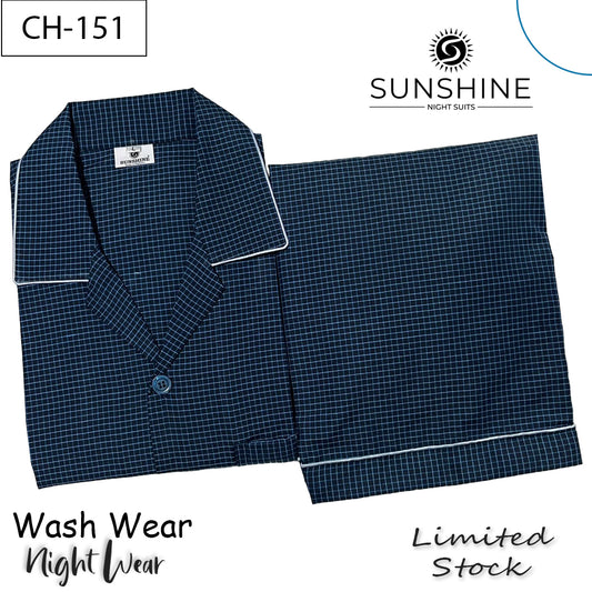 Navy Blue Check Night Suit - CH-151